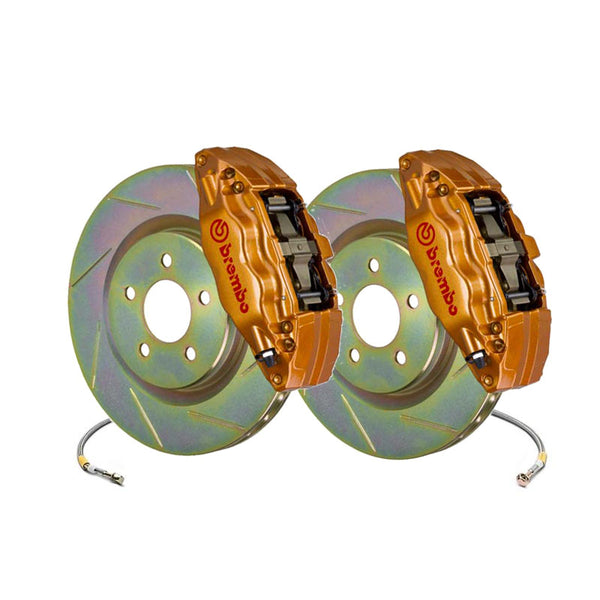 Brembo OE Gold Calipers Slotted Rotor Front Brake Kit - 15-21 WRX