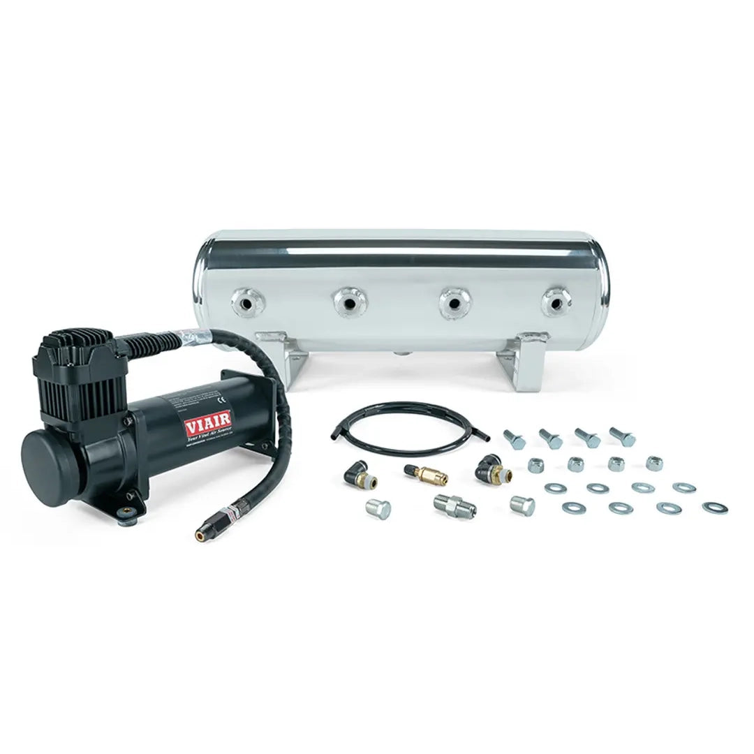 Air Lift Performance 2.5 Gallon Polished Tank w/ VIAIR 444C Black Compressor, 1/4" & 3/8" Fittings & Tank Mounting Hardware - Universal | 27805