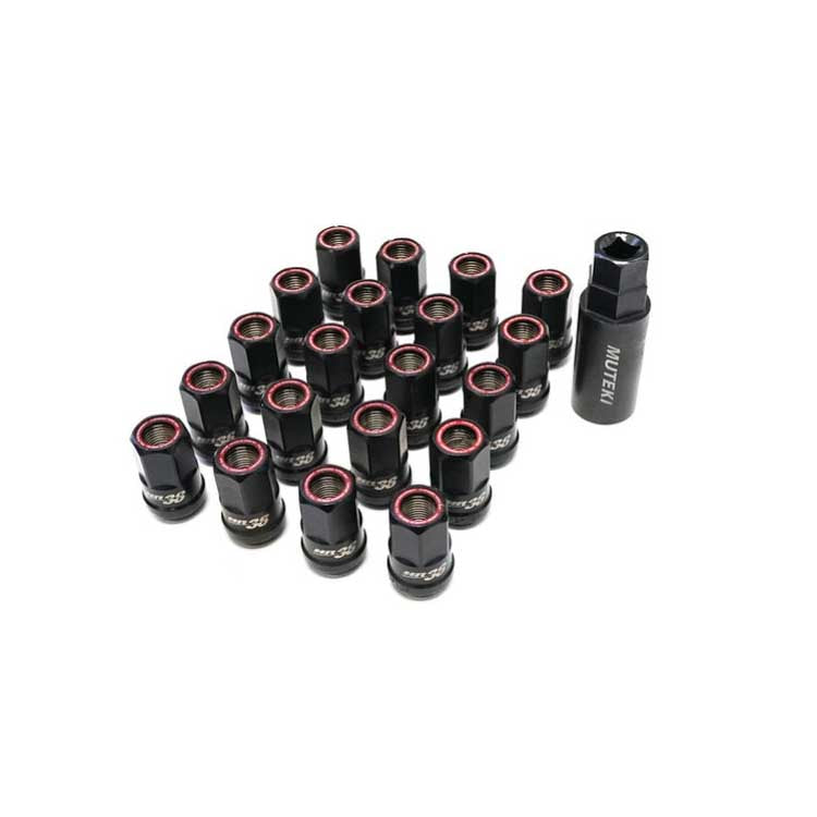 Muteki HR38 Open End Lug Nuts 12x1.25 Titanium Chrome / Red Ring