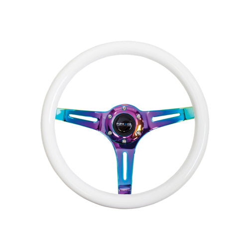 NRG Classic Wood Grain Steering Wheel Glow-N-The-Dark Green Grip