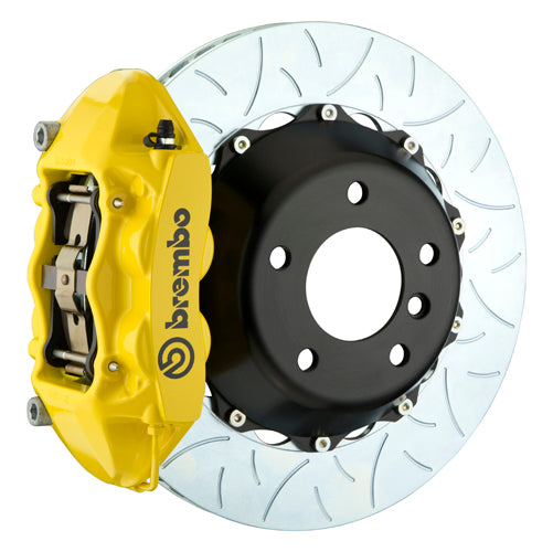 Brembo GT System Monobloc 4 Piston Rear Big Brake Kit Yellow Calipers Slotted Rotors - 22+ WRX
