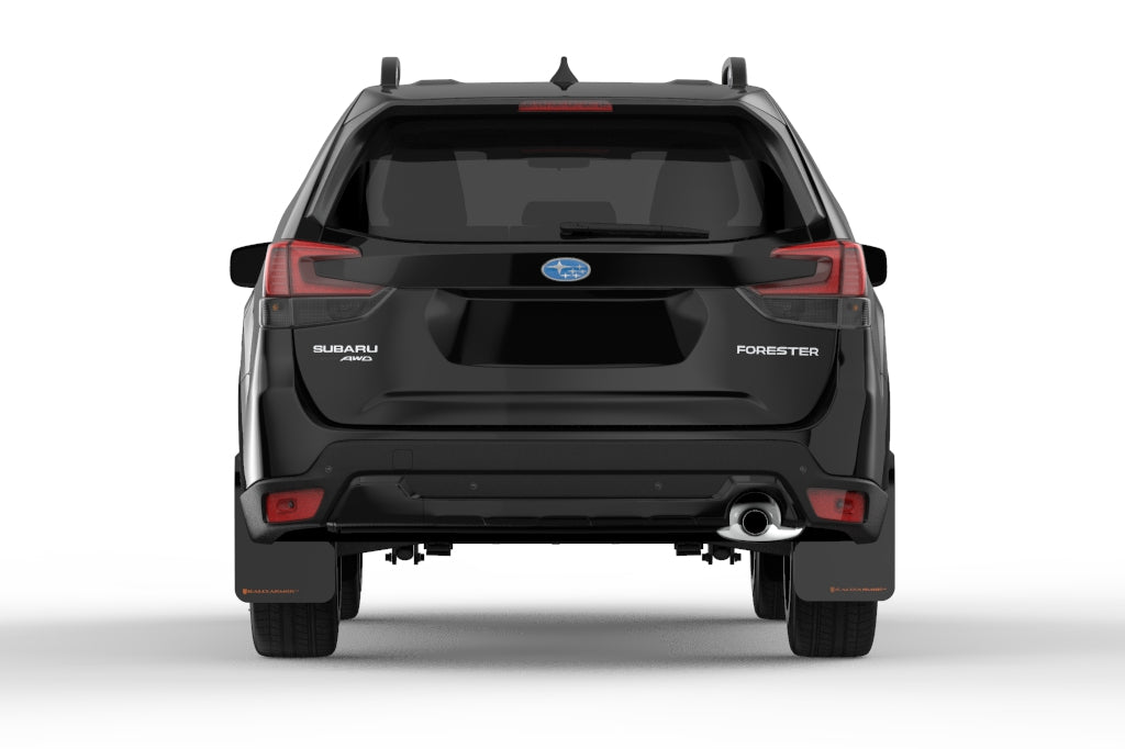 Rally Armor Black UR Mud Flaps with Orange Logo 2019 2022 Forester